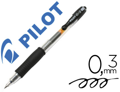 ROLLER PILOT G2 5 ECRITURE FINE 0.3MM ENCRE GEL RETRACTABLE RECHARGEABLE CORPS TRANSLUCIDE GRIP CAOUTCHOUC NOIR