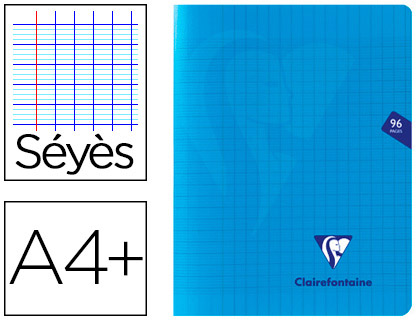 CAHIER PIQU CLAIREFONTAINE MIMESYS COUVERTURE POLYPROPYLNE A4+ 24X32CM 96 PAGES 90G RGLURE SYS COLORIS BLEU