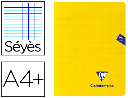 CAHIER PIQU CLAIREFONTAINE MIMESYS COUVERTURE POLYPROPYLNE A4+ 24X32CM 96 PAGES 90G RGLURE SYS COLORIS JAUNE