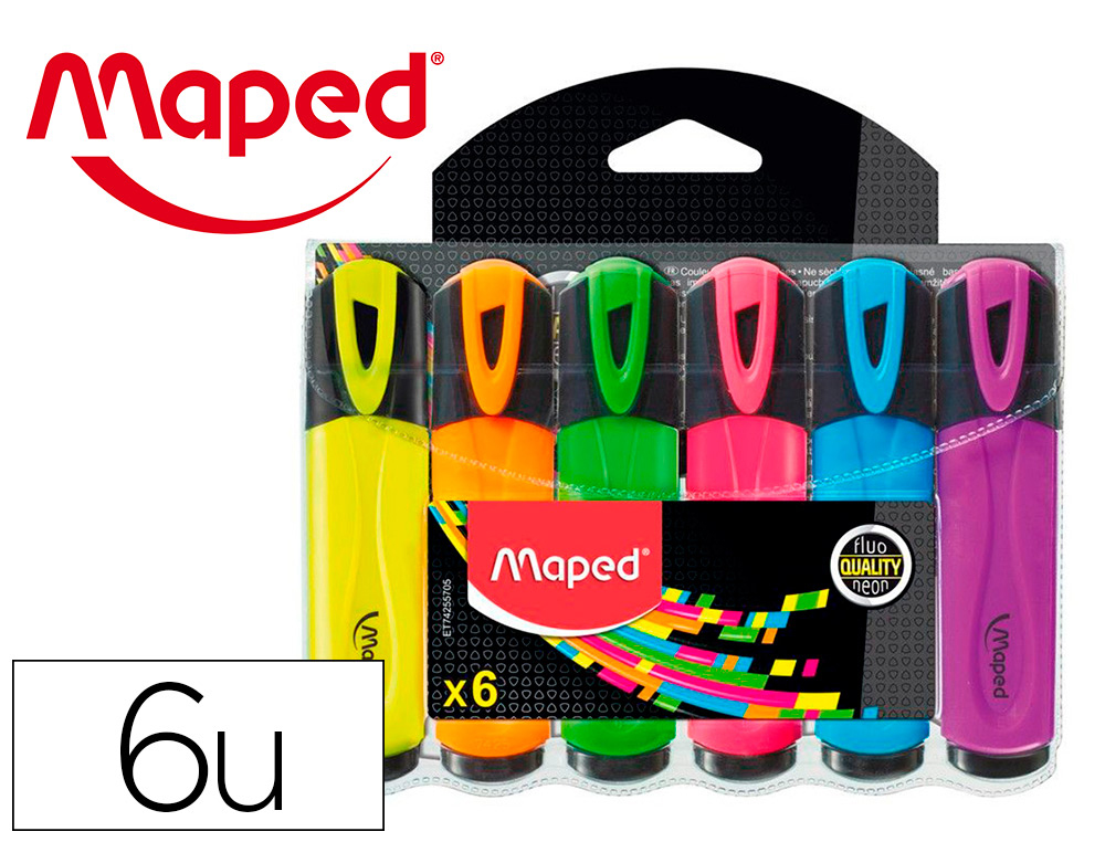 SURLIGNEUR MAPED FLUO'PEPS FLUORESCENT CLASSIC COULEURS  ASSORTIES POCHETTE DE 6