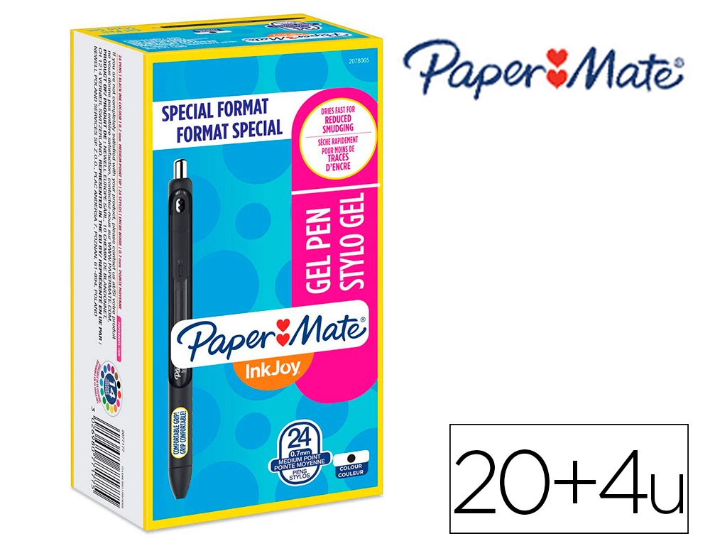STYLO-BILLE PAPER MATE INKJOY ENCRE GEL NOIRE FLUIDE RSISTEBAVURE SCHAGE ULTRA RAPIDE POINTE MOYENNE 20+4 GRATUITS