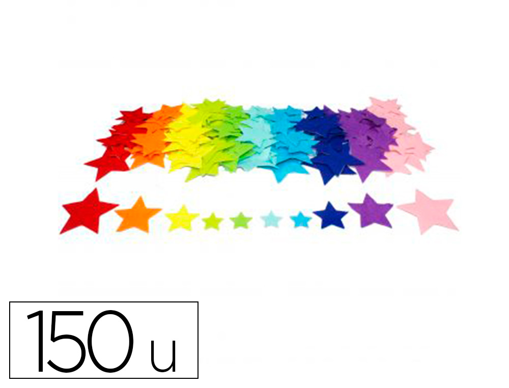 FEUTRINE ADHESIVE SODERTEX PACK D'ETOILES 1MM 4 TAILLES  150 PCS 10 COLORIS ASSORTIS