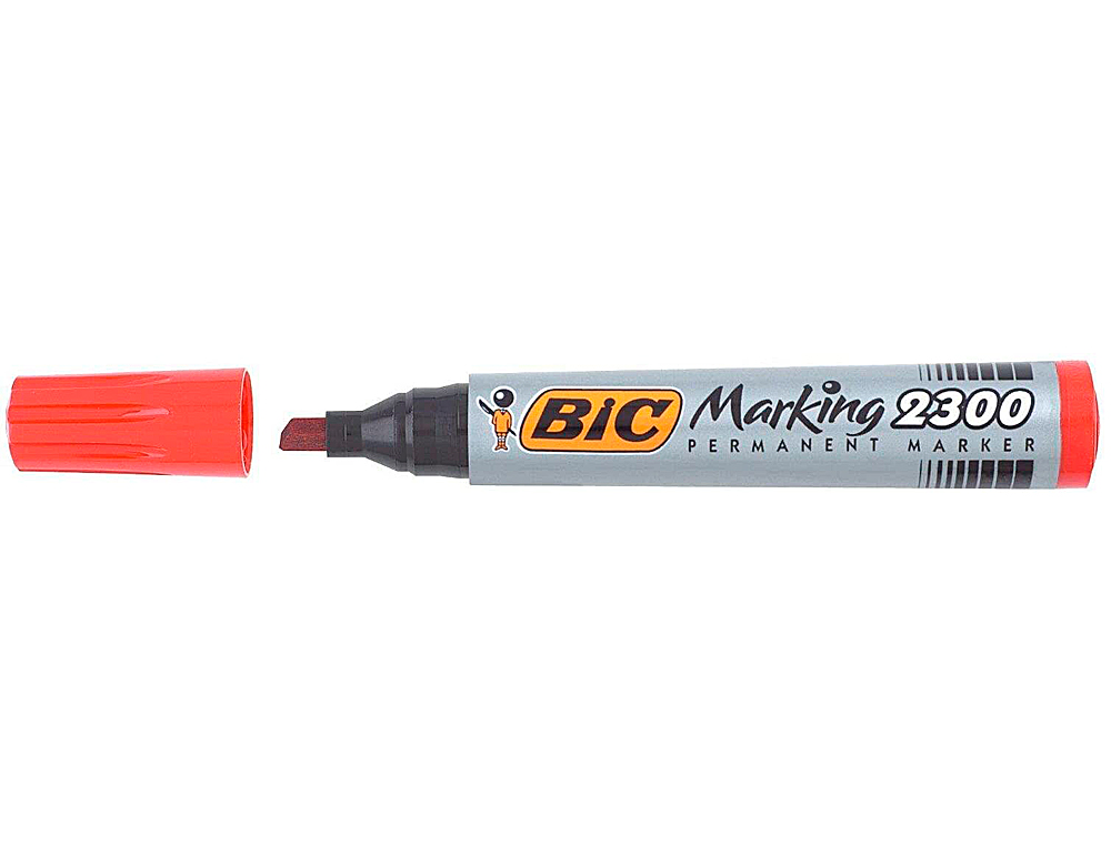 MARQUEUR BIC PERMANENT MARKING 2300 POINTE BISEAUTE TRAC 3/5MM CORPS PLASTIQUE ENCRE BASE ALCOOL COLORIS ROUGE
