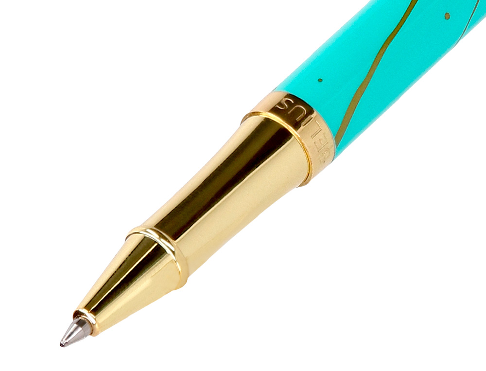 ROLLER BELIUS AQUA ALUMINIUM DETAILS ET ATTRIBUTS OR ENCRE NOIRE COLORIS TURQUOISE DANS COFFRET CADEAU