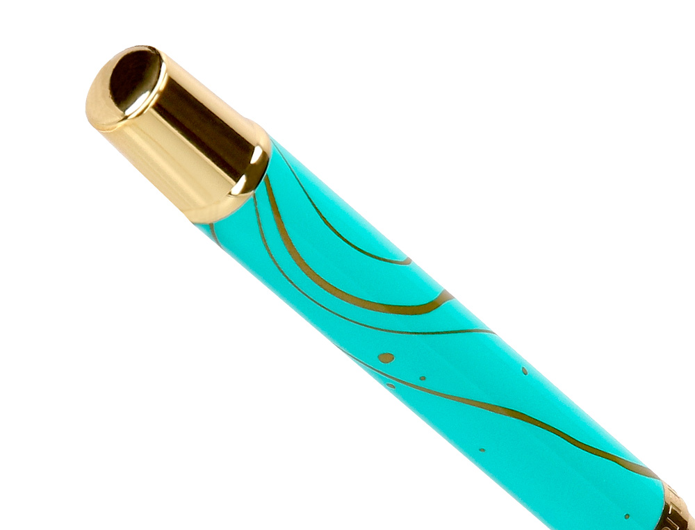 ROLLER BELIUS AQUA ALUMINIUM DETAILS ET ATTRIBUTS OR ENCRE NOIRE COLORIS TURQUOISE DANS COFFRET CADEAU