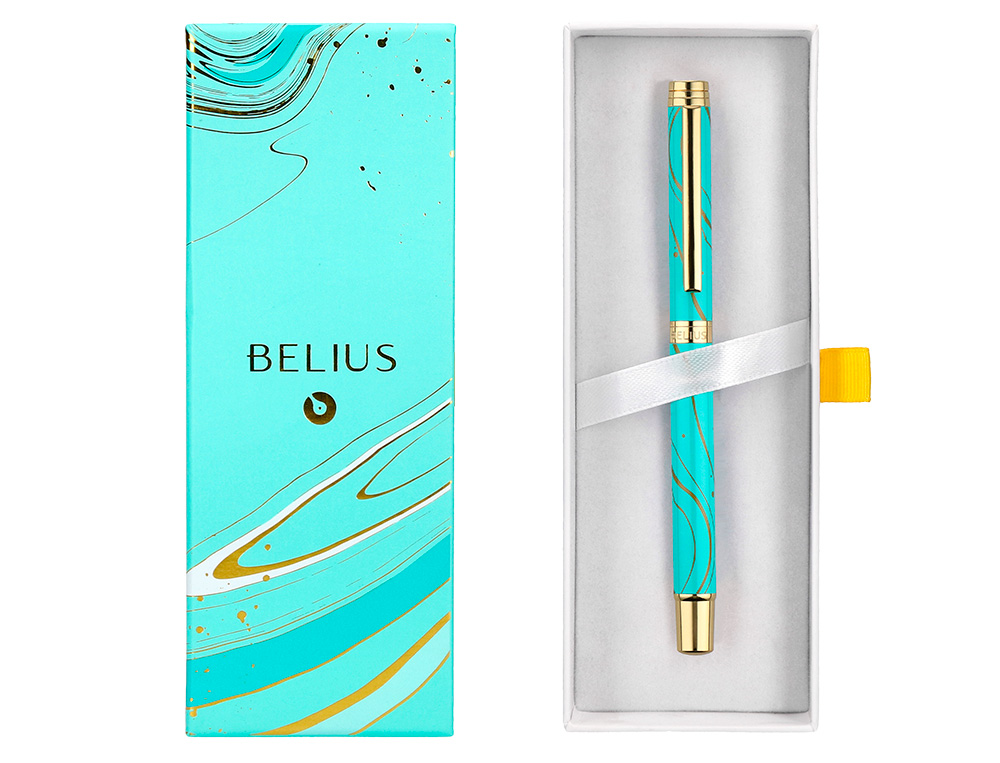 ROLLER BELIUS AQUA ALUMINIUM DETAILS ET ATTRIBUTS OR ENCRE NOIRE COLORIS TURQUOISE DANS COFFRET CADEAU