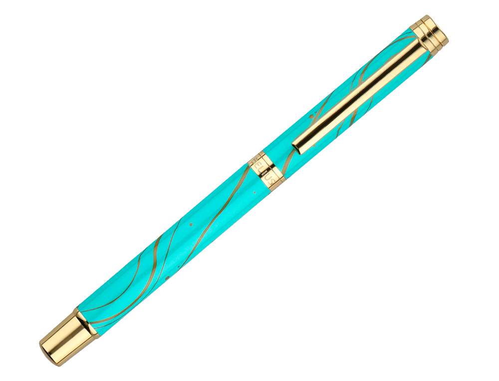 ROLLER BELIUS AQUA ALUMINIUM DETAILS ET ATTRIBUTS OR ENCRE NOIRE COLORIS TURQUOISE DANS COFFRET CADEAU