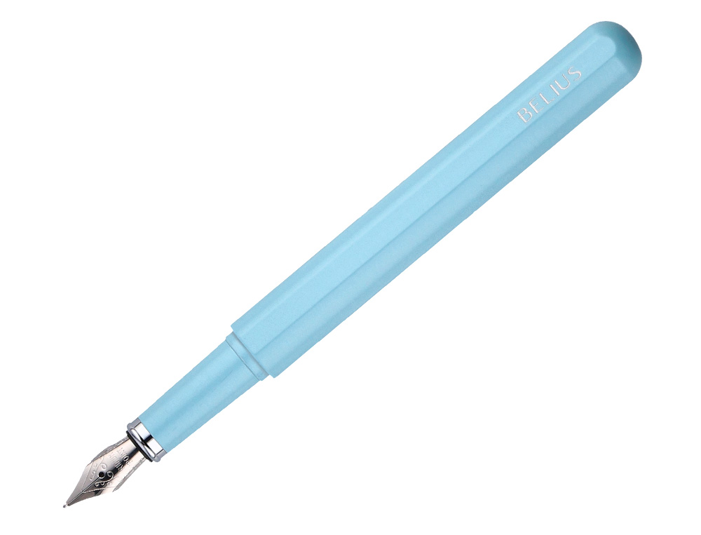 STYLO-PLUME ET ETUI EN SIMILI CUIR BELIUS SPACE B MONOCHROME SANS AGRAFE ENCRE BLEUE COLORIS BLEU DANS COFFRET CADEAU