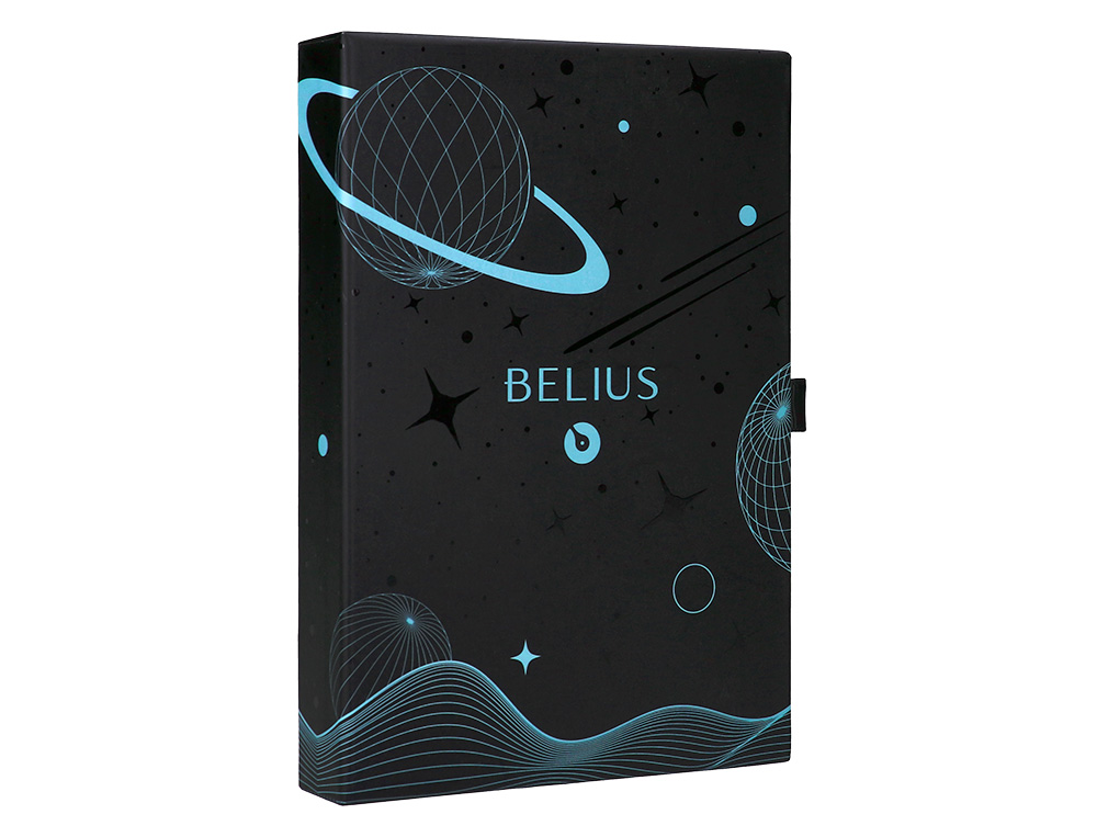 STYLO-PLUME ET ETUI EN SIMILI CUIR BELIUS SPACE B MONOCHROME SANS AGRAFE ENCRE BLEUE COLORIS BLEU DANS COFFRET CADEAU