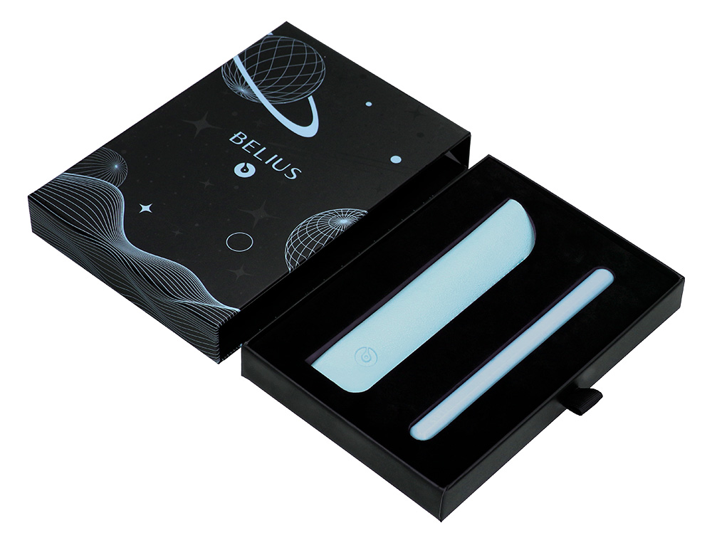 STYLO-PLUME ET ETUI EN SIMILI CUIR BELIUS SPACE B MONOCHROME SANS AGRAFE ENCRE BLEUE COLORIS BLEU DANS COFFRET CADEAU