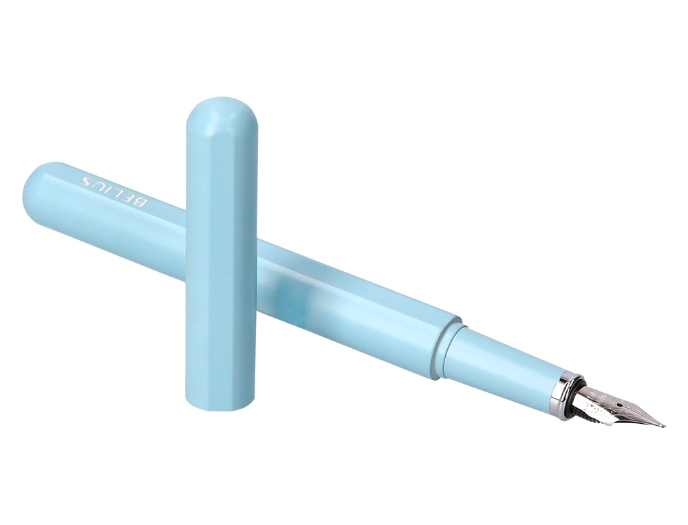 STYLO-PLUME ET ETUI EN SIMILI CUIR BELIUS SPACE B MONOCHROME SANS AGRAFE ENCRE BLEUE COLORIS BLEU DANS COFFRET CADEAU