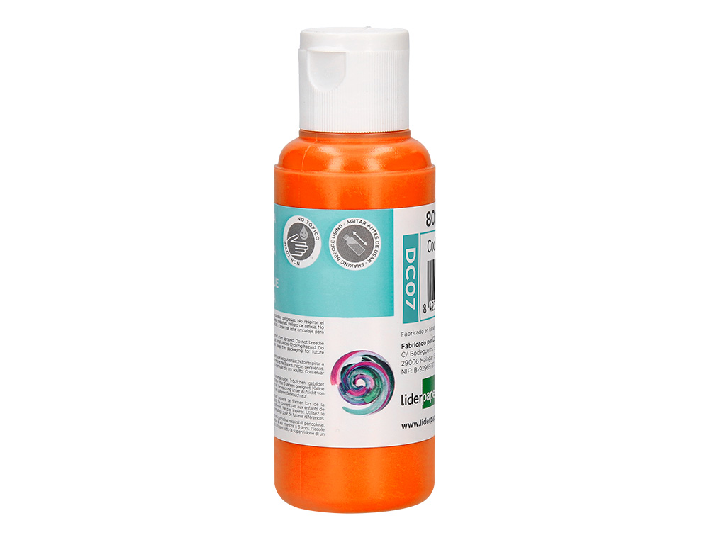PEINTURE ACRYLIQUE LIDERPAPEL COLORIS ORANGE BOUTEILLE 80ML