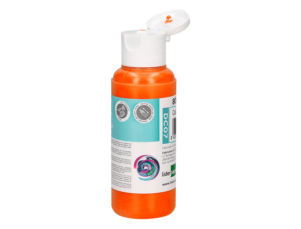 PEINTURE ACRYLIQUE LIDERPAPEL COLORIS ORANGE BOUTEILLE 80ML
