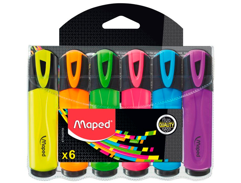 SURLIGNEUR MAPED FLUO'PEPS FLUORESCENT CLASSIC COULEURS ASSORTIES POCHETTE DE 6