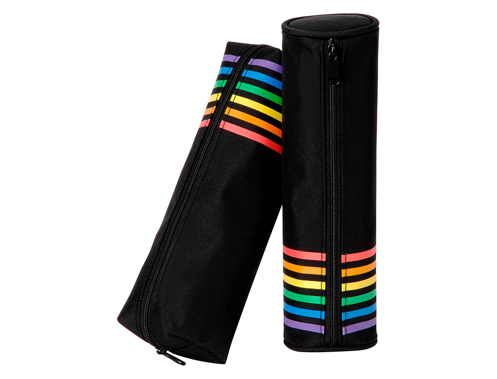 TROUSSE SCOLAIRE RAINBOW CLASS DIMENSIONS ROND         21X5,5CM DIMENSIONS RECTANGLE 21X4,5X6CM COLORIS NOIR