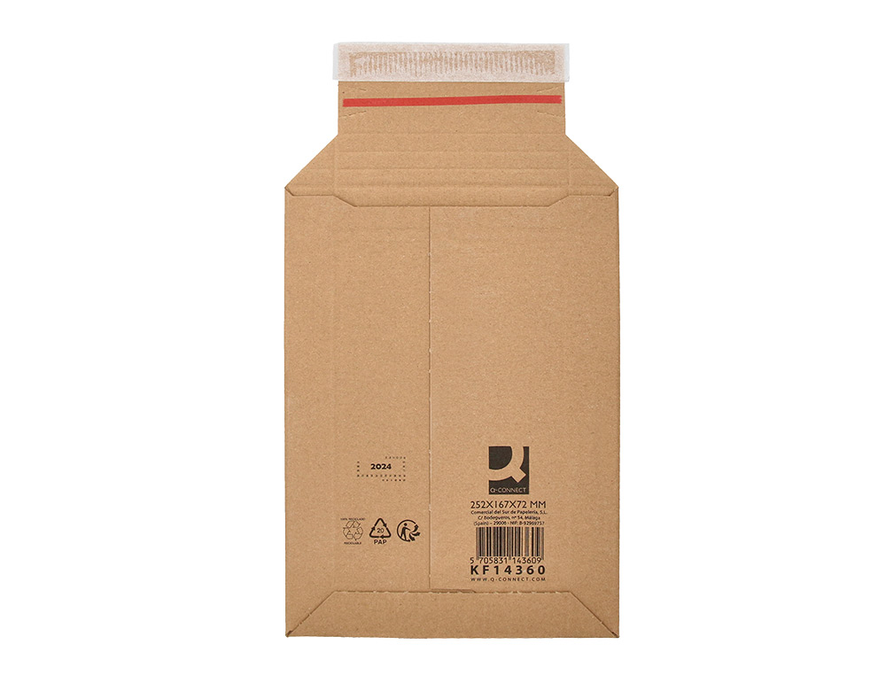 POCHETTE D'EXPEDITION Q-CONNECT CARTON 100% RECYCLE ET RECYCLABLE FERMETURE AUTO-ADHESIVE 252X167X72MM COLORIS KRAFT