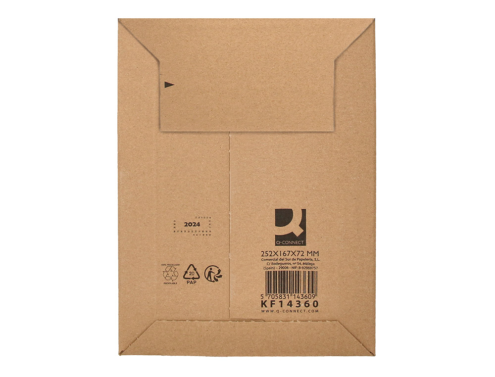 POCHETTE D'EXPEDITION Q-CONNECT CARTON 100% RECYCLE ET RECYCLABLE FERMETURE AUTO-ADHESIVE 252X167X72MM COLORIS KRAFT