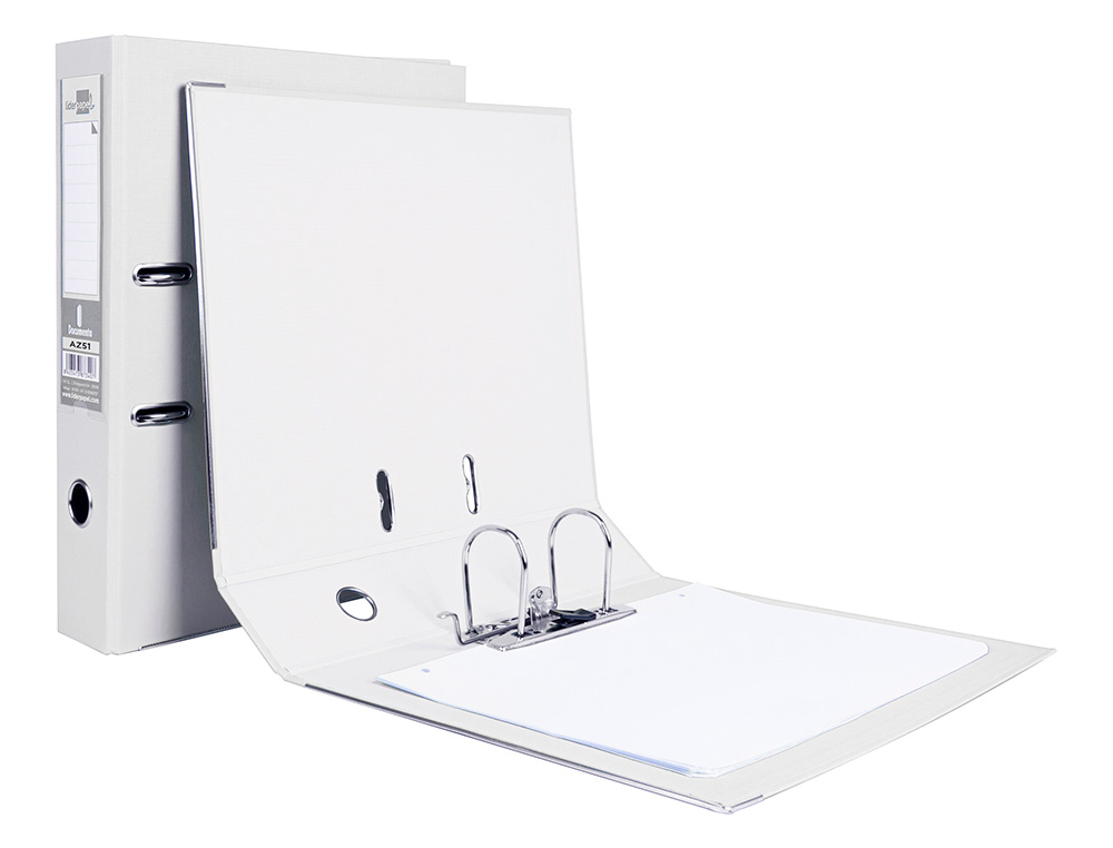 CLASSEUR LEVIER LIDERPAPEL DOCUMENTA FOLIO CARTON REMBORDE DOS 75MM RADO METALLIQUE COLORIS BLANC