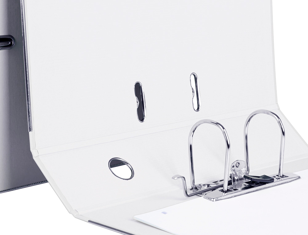 CLASSEUR LEVIER LIDERPAPEL DOCUMENTA FOLIO CARTON REMBORDE DOS 75MM RADO METALLIQUE COLORIS BLANC