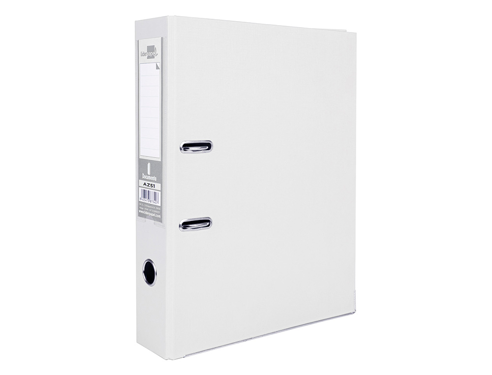 CLASSEUR LEVIER LIDERPAPEL DOCUMENTA FOLIO CARTON REMBORDE DOS 75MM RADO METALLIQUE COLORIS BLANC