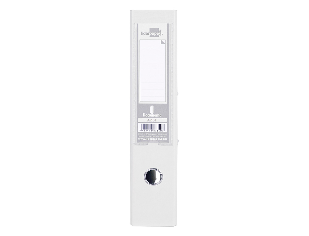 CLASSEUR LEVIER LIDERPAPEL DOCUMENTA FOLIO CARTON REMBORDE DOS 75MM RADO METALLIQUE COLORIS BLANC