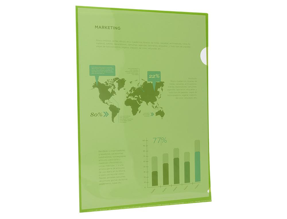 POCHETTE COIN LIDERPAPEL POLYPROPYLÈNE 180 MICRONS A4 210X297MM CAPACITÉ 20F COLORIS VERT TRANSPARENT