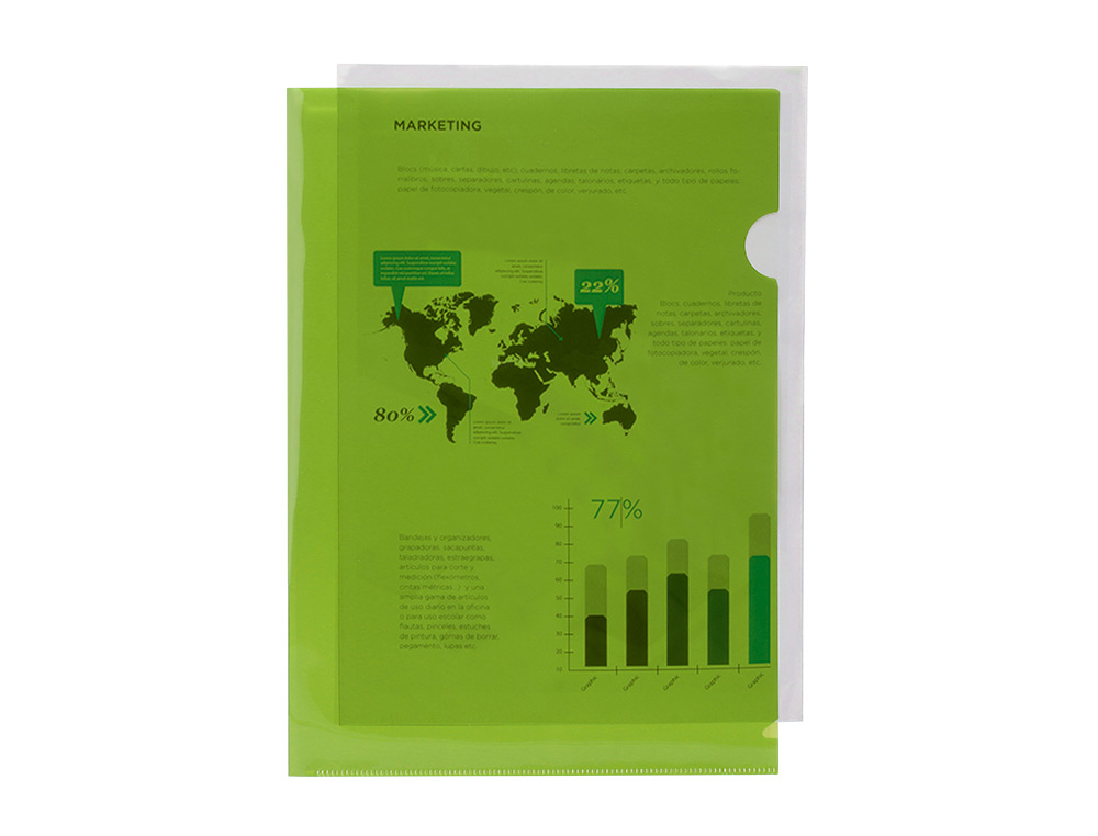 POCHETTE COIN LIDERPAPEL POLYPROPYLÈNE 180 MICRONS A4 210X297MM CAPACITÉ 20F COLORIS VERT TRANSPARENT