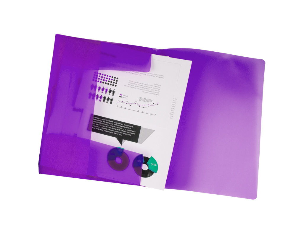 CHEMISE LIDERPAPEL POLYPROPYLNE DOS FLEXIBLE A4 210X297MM 4/10E 3 RABATS 100F LASTIQUE TRANSLUCIDE VIOLET