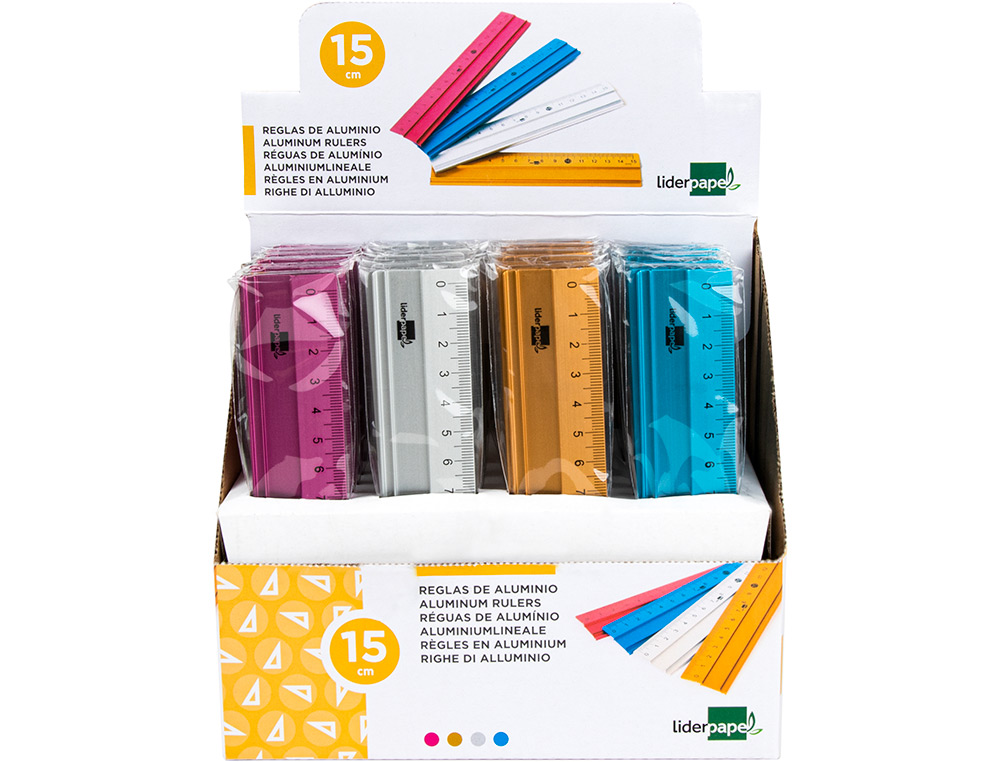 RÈGLE LIDERPAPEL 15CM GAMME ALUMINIUM COLORIS ASSORTIS