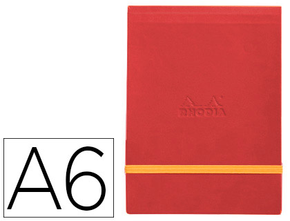 POCHETTE RHODIARAMA WEBPOCKET A6 9X14CM COUVERTURE SIMILI CUIR COQUELICOT INTRIEUR IMPRIM LASTIQUE ORANGE