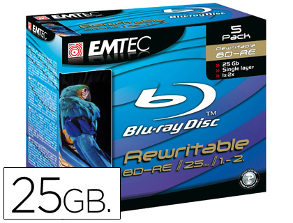 DVD BD-RE EMTEC INSCRIPTIBLE 25GB VITESSE 2X BLUE RAY BOTE 5 UNITS