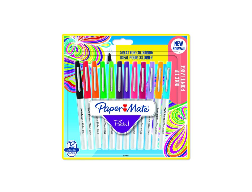 FEUTRE ECRITURE PAPER MATE FLAIR BOLD POINTE LARGE       BLISTER 12 UNITES