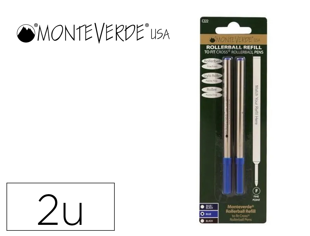RECHARGE ROLLER MONTEVERDE CROSS F POINTE MOYENNE        COLORIS BLEU BLISTER 2 UNITES