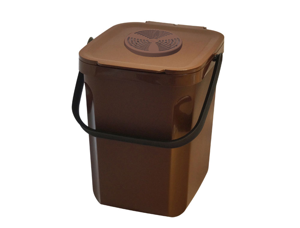 POUBELLE COMPOST ROSSIGNOL ORGANIK GREEN 10L VENTILE     AVEC ANSE COLORIS MARRON