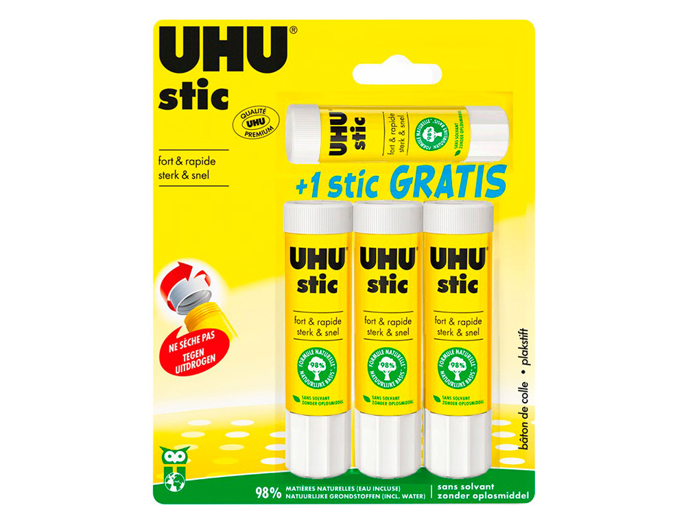 COLLE UHU LOT DE 3 STICKS DE 21G + 1 STICK DE 8G