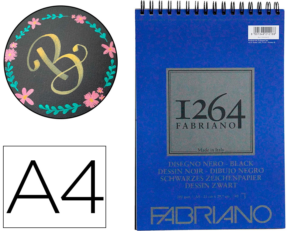 BLOC DESSIN 1264 FABRIANO A4 NOIR 200G  40F