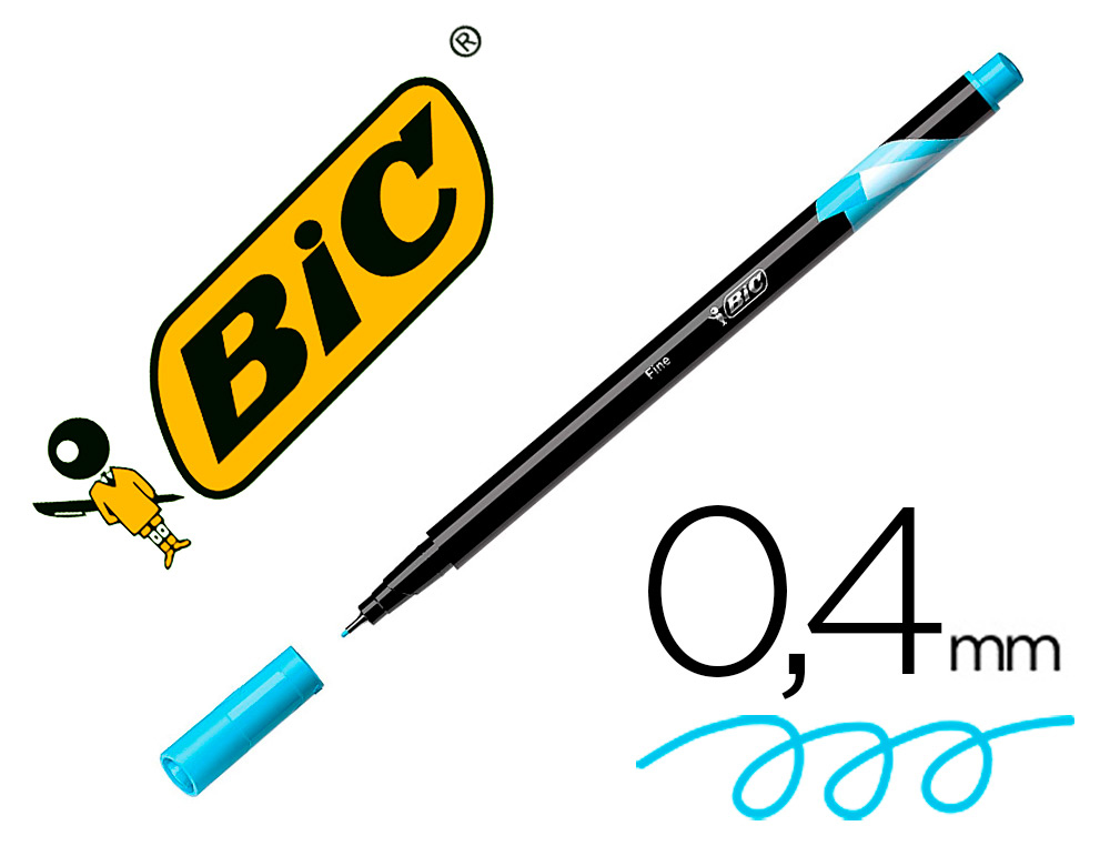 STYLO FEUTRE BIC INTENSITY POINTE FINE CORPS NOIR VERNI  COULEURS BLEU CIEL LOT 12 UNITES