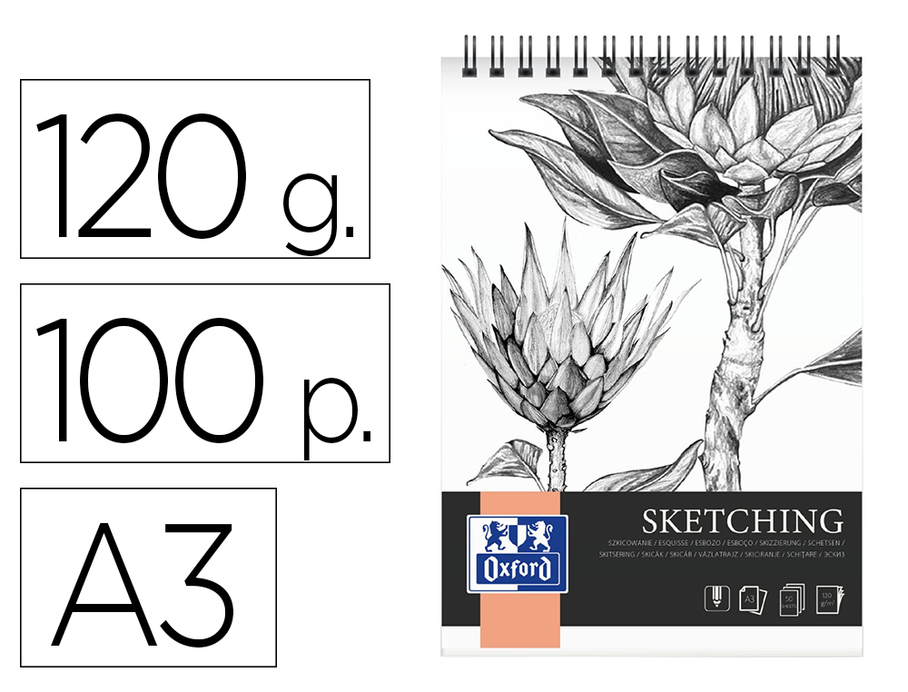 BLOC SKETCHING OXFORD INTEGRAL RELIURE SPIRALE A3   100 PAGES 120G