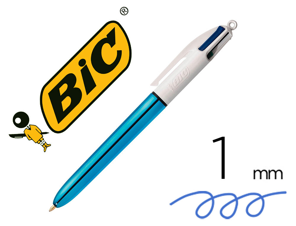 STYLO-BILLE BIC 4 COULEURS GLACE POINTE MOYENNE 1MM ENCRE CLASSIQUE RETRACTABLE RECHARGEABLE CORPS EFFET MAT TURQUOISE
