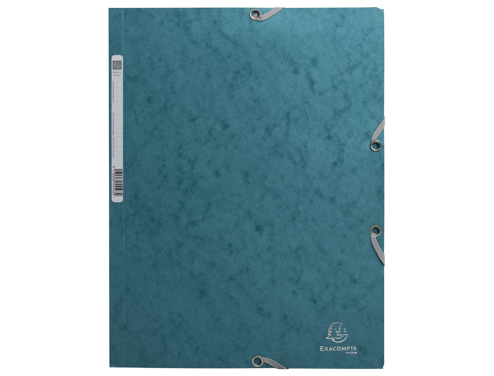 CHEMISE 3 RABATS EXACOMPTA SKANDI A4 CARTE LUSTREE 400GR FERMETURE ELASTIQUE COLORIS   BLEU PACIFIQUE