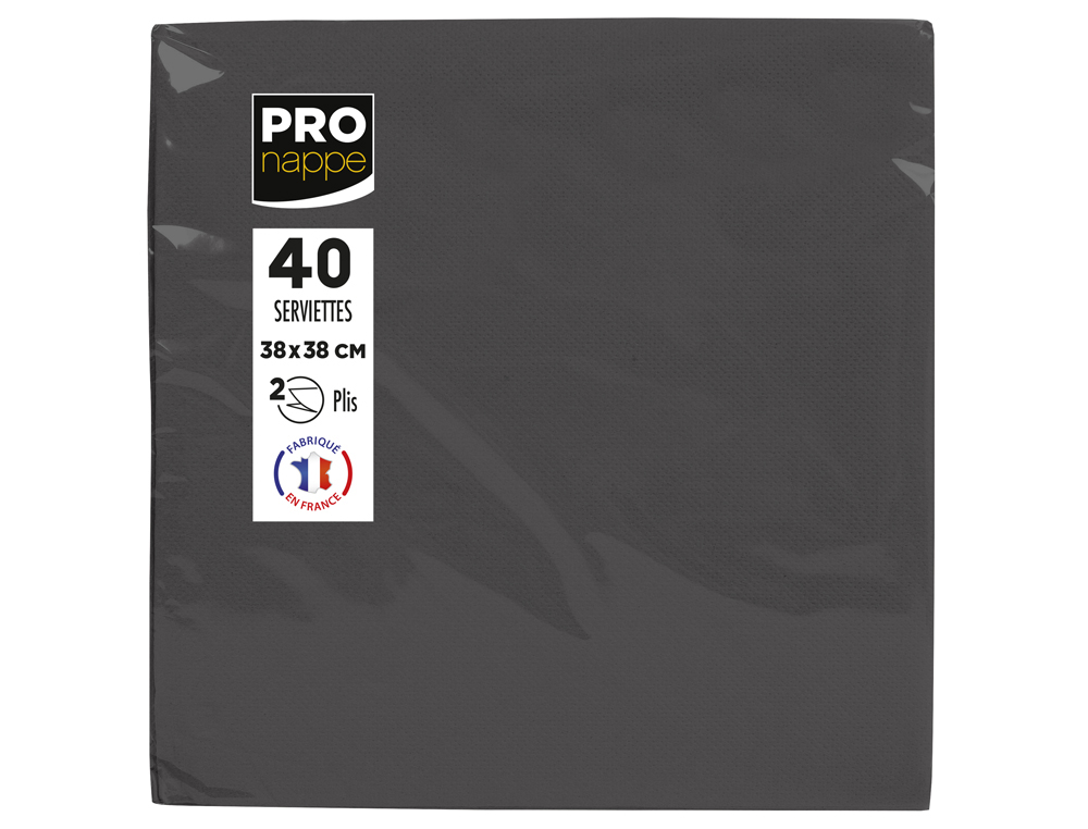SERVIETTE EXACOMPTA MICRO-GAUFFRE OUATE 2 PLIS    38X38CM COLORIS NOIR PAQUET   40 UNITES
