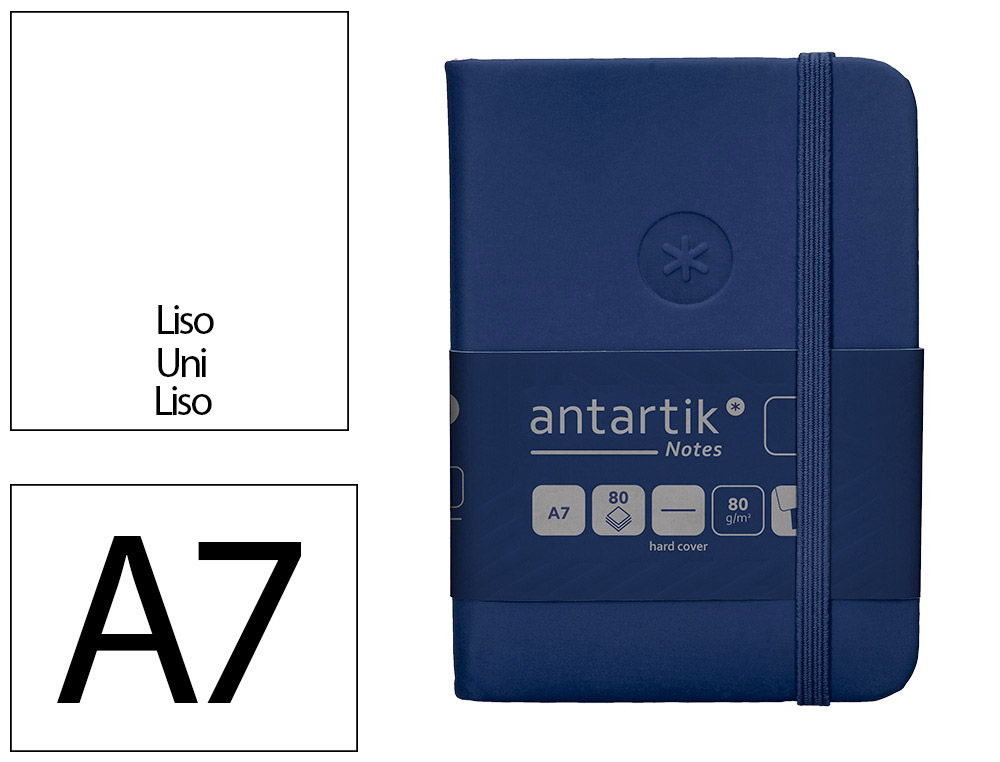 CARNET A7 ANTARTIK NOTES PAPIER UNI IVOIRE COUVERTURE  RIGIDE FERMETURE ELASTIQUE 80 PAGES 80GR COLORIS BLEU MARINE