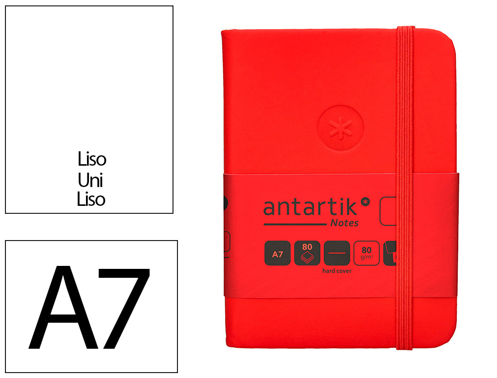 CARNET A7 ANTARTIK NOTES PAPIER UNI IVOIRE COUVERTURE  RIGIDE FERMETURE ELASTIQUE 80 PAGES 80GR COLORIS ROUGE