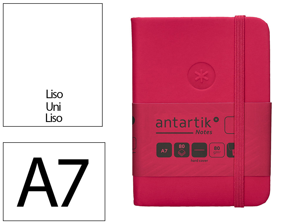 CARNET A7 ANTARTIK NOTES PAPIER UNI IVOIRE COUVERTURE  RIGIDE FERMETURE ELASTIQUE 80 PAGES 80GR COLORIS FRAMBOISE