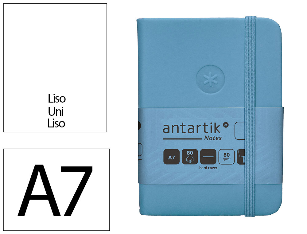 CARNET A7 ANTARTIK NOTES PAPIER UNI IVOIRE COUVERTURE  RIGIDE FERMETURE ELASTIQUE 80 PAGES 80GR COLORIS BLEU CIEL