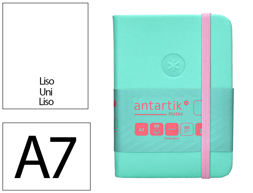 CARNET A7 ANTARTIK NOTES PAPIER UNI IVOIRE COUVERTURE RIGIDE FERMETURE ELASTIQUE ROSE 80  PAGES 80GR COLORIS TURQUOISE
