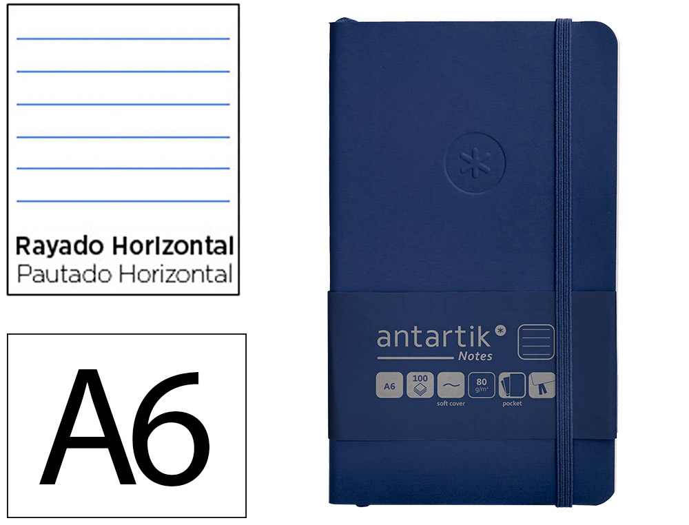CARNET A6 ANTARTIK NOTES LIGNECOUVERTURE SOUPLE FERMETURE   ELASTIQUE 100 PAGES 80GR      COLORIS BLEU MARINE