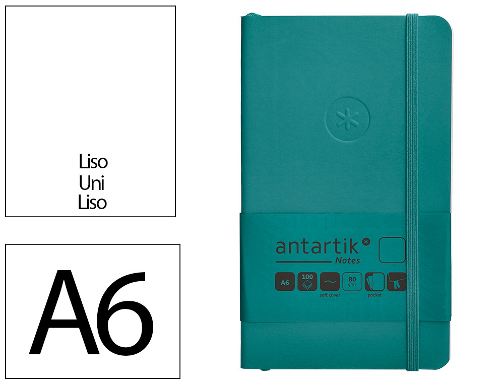 CARNET A6 ANTARTIK NOTES PAPIER UNI IVOIRE COUVERTURE  SOUPLE FERMETURE ELASTIQUE 100PAGES 80GR COLORIS VERT PAON