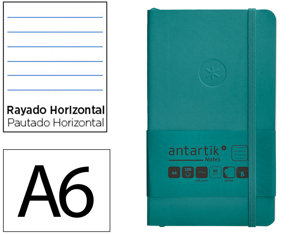 CARNET A6 ANTARTIK NOTES LIGNECOUVERTURE SOUPLE FERMETURE   ELASTIQUE 100 PAGES 80GR      COLORIS VERT PAON