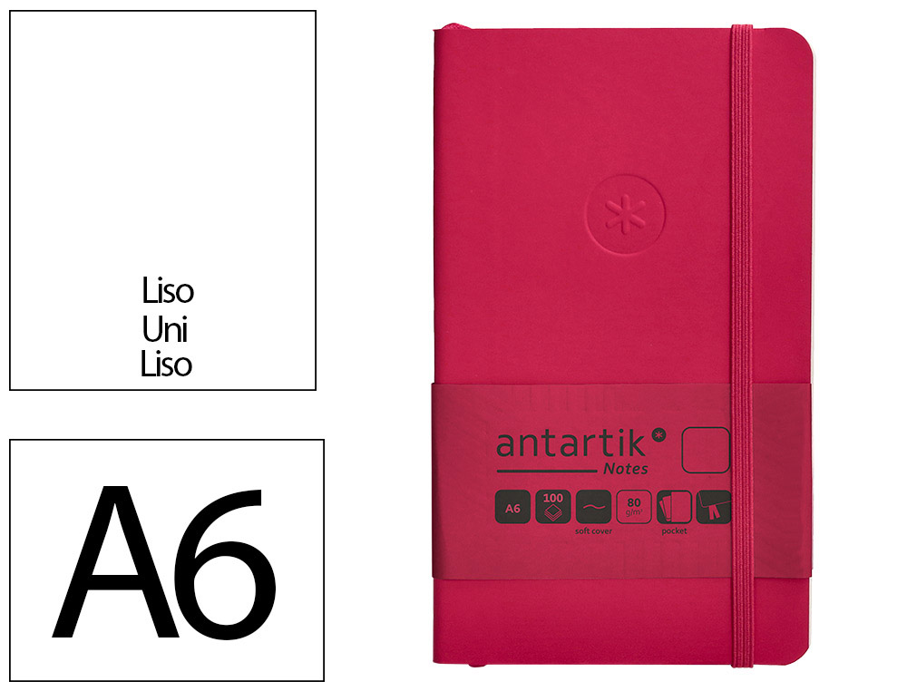 CARNET A6 ANTARTIK NOTES PAPIER UNI IVOIRE COUVERTURE  SOUPLE FERMETURE ELASTIQUE 100PAGES 80GR COLORIS FRAMBOISE